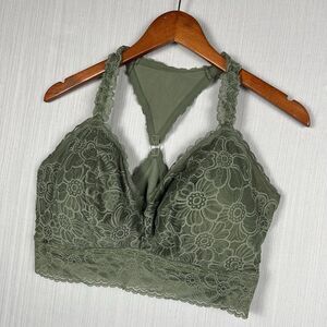 Aerie Green Lace Racerback Bralette Floral Wireless Removable Cups Coquette GUC